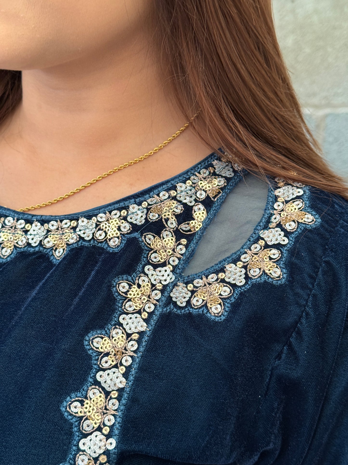 Noore Velvet Shoulder Suit - Midnight Teal