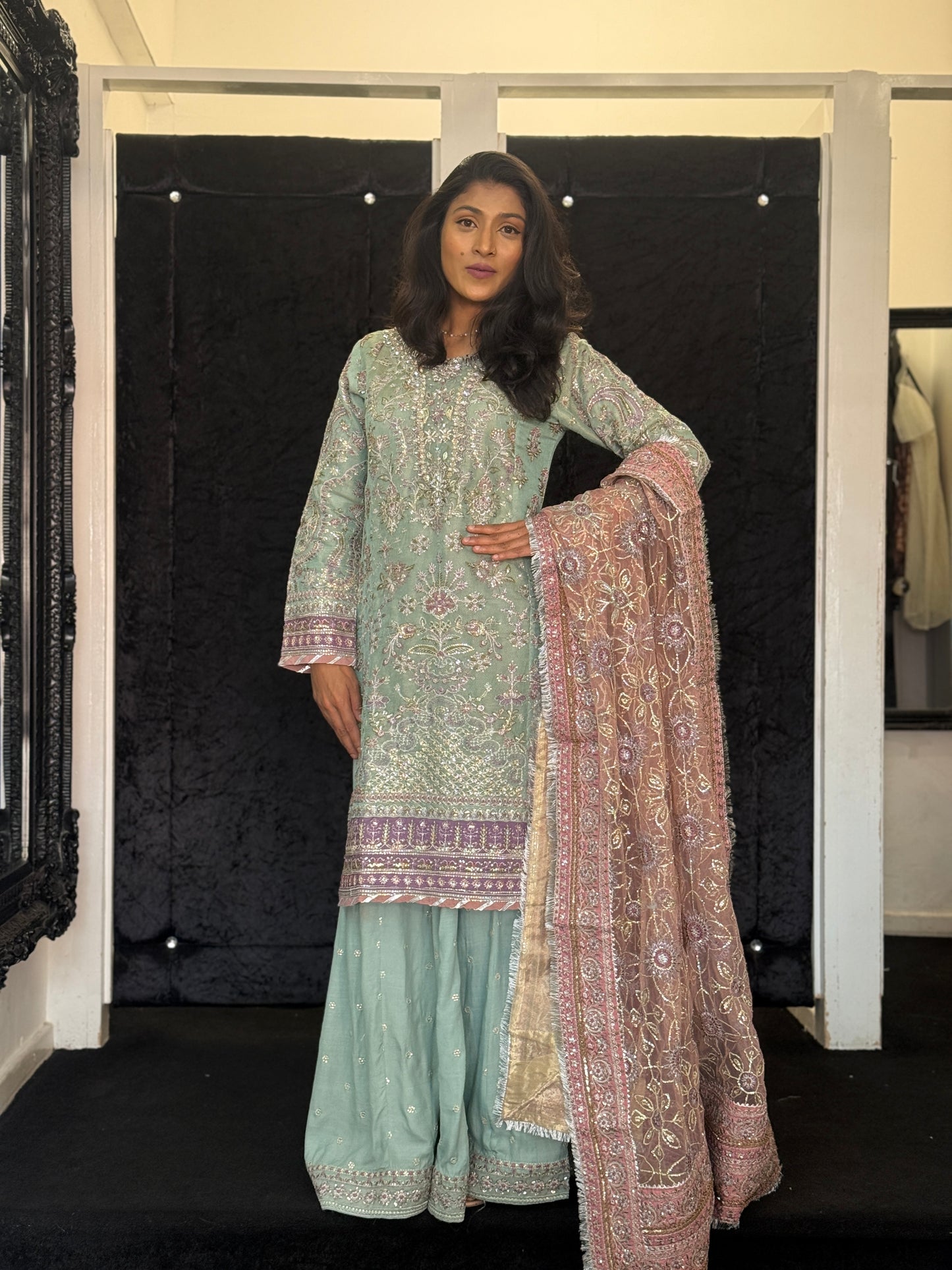 Mint Rose Sharara Suit