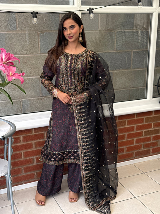 Noir Mirage Lawn Suit