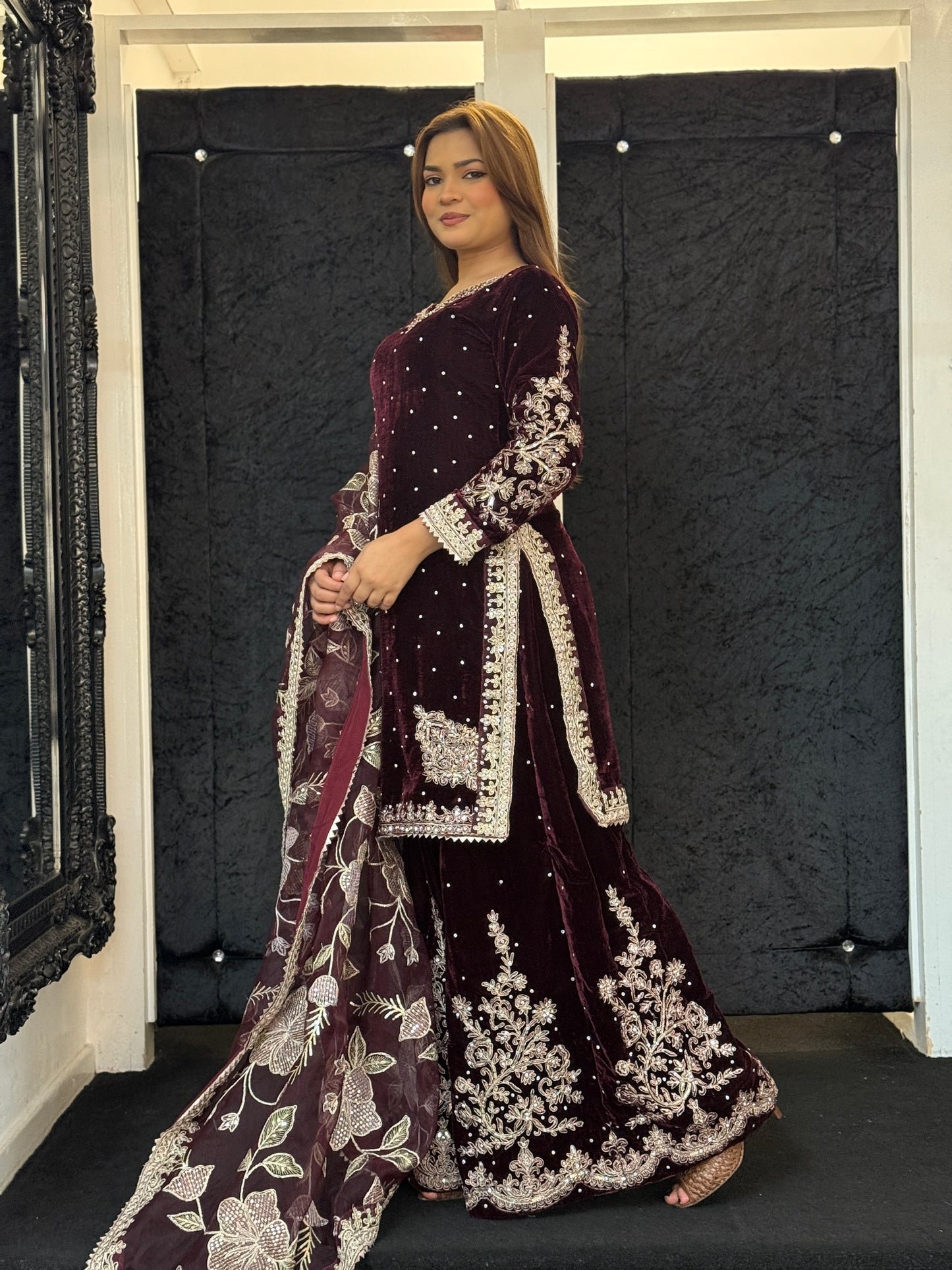Asteria Velvet - Garnet Embellished Suit