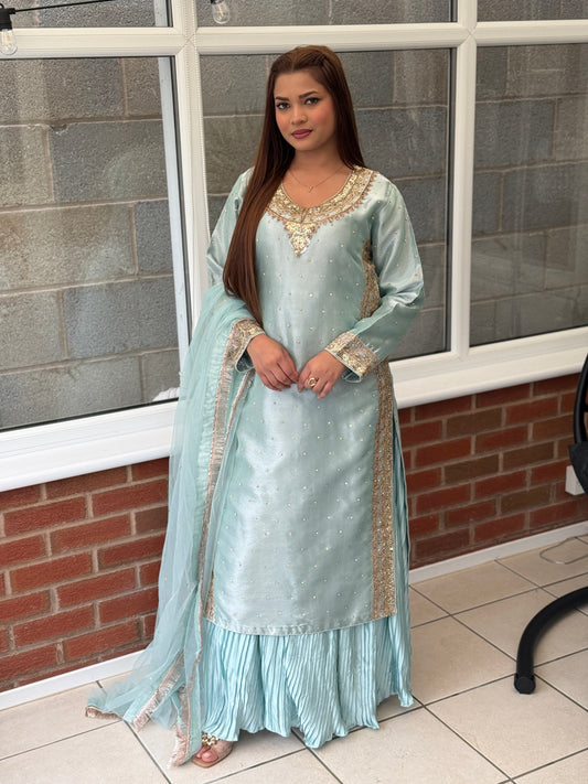 Aqua Gold Pleated Suit