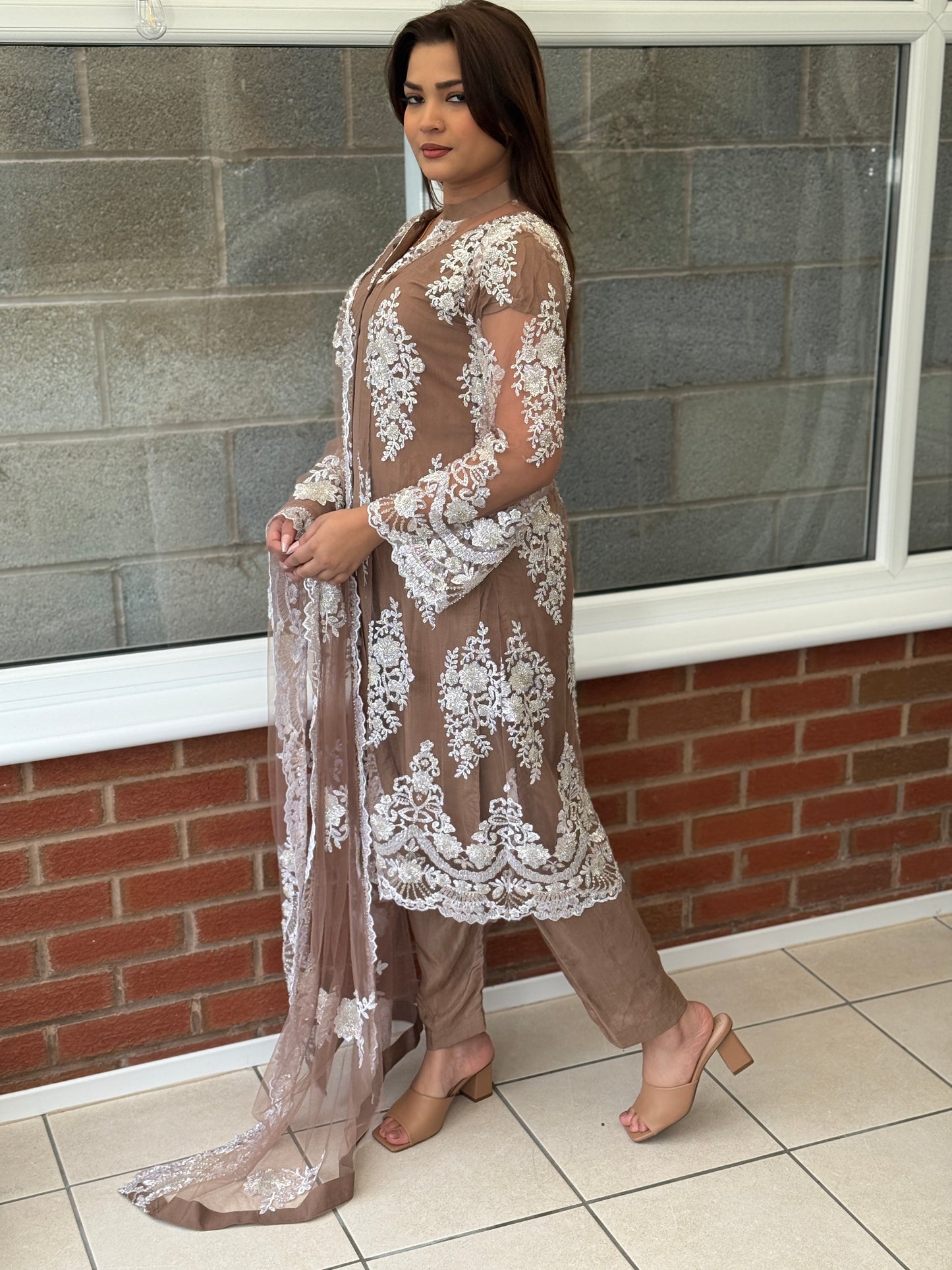 Cut Dana Beaded Jacket Suit - Soft Mocha