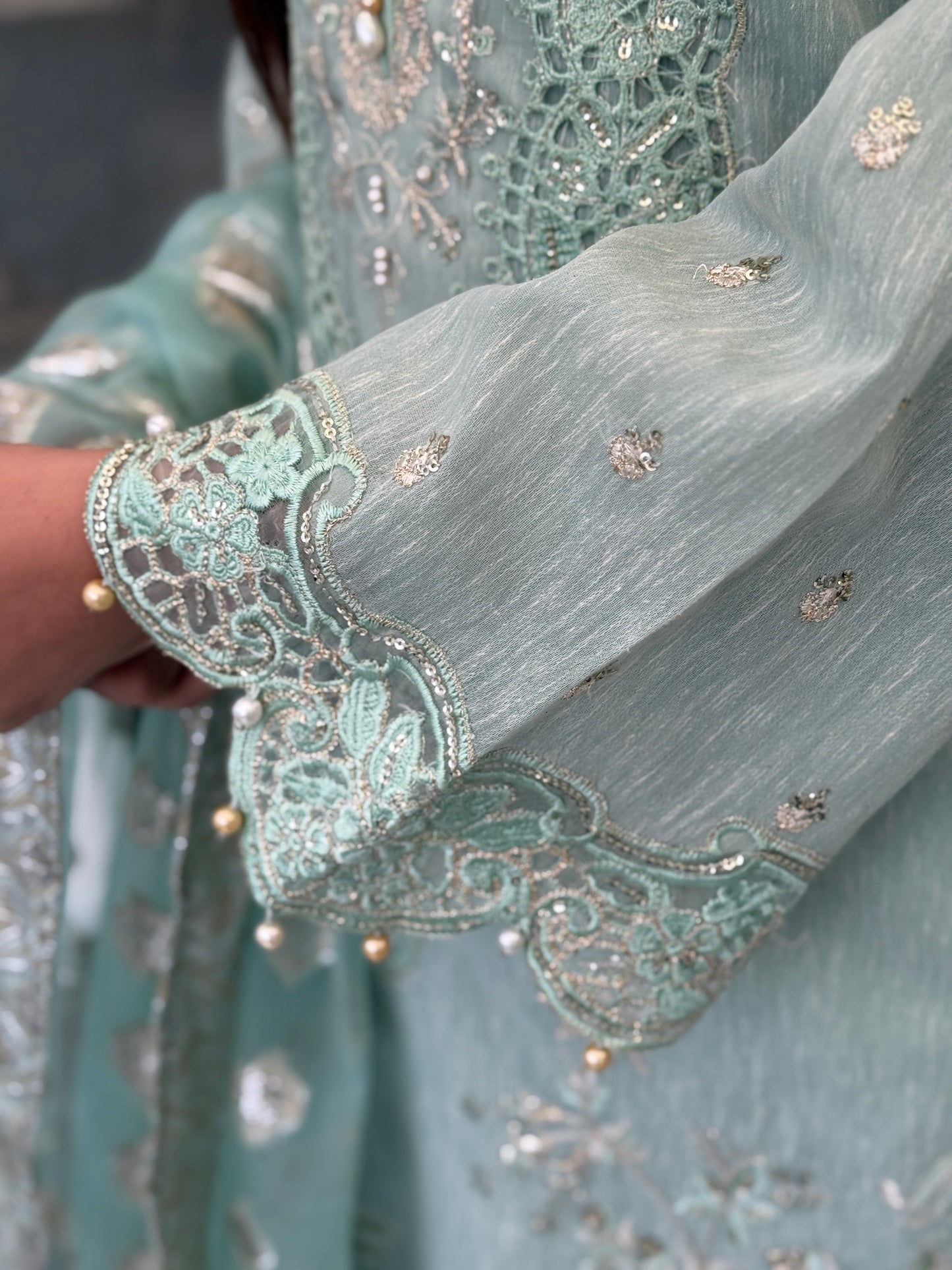Noore Mint Embroidered Suit*