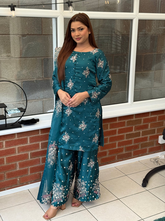 Rose Allure - Teal Chamoise Silk