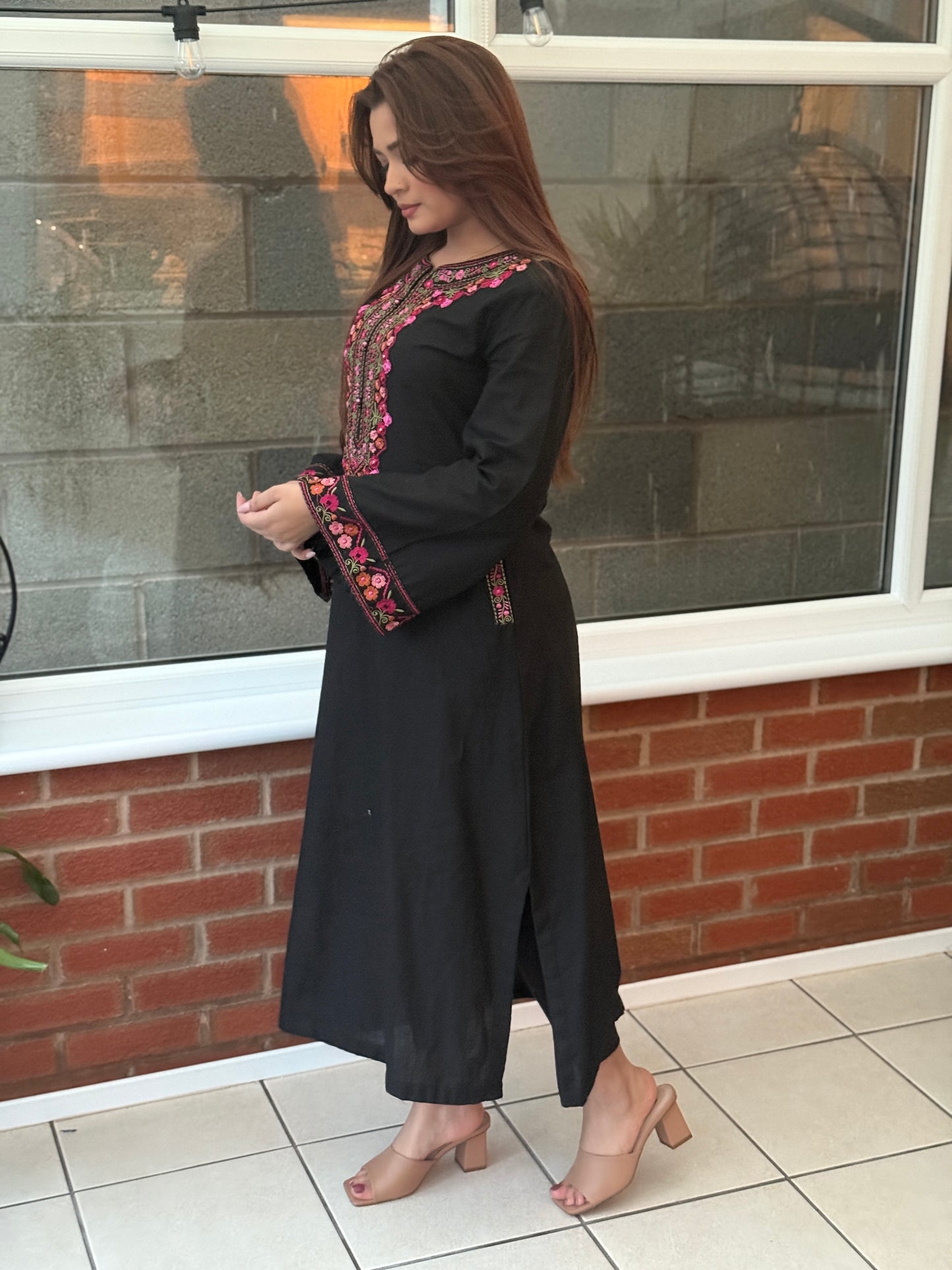 Rania Black - Embroidered Khadder Maxi Dress