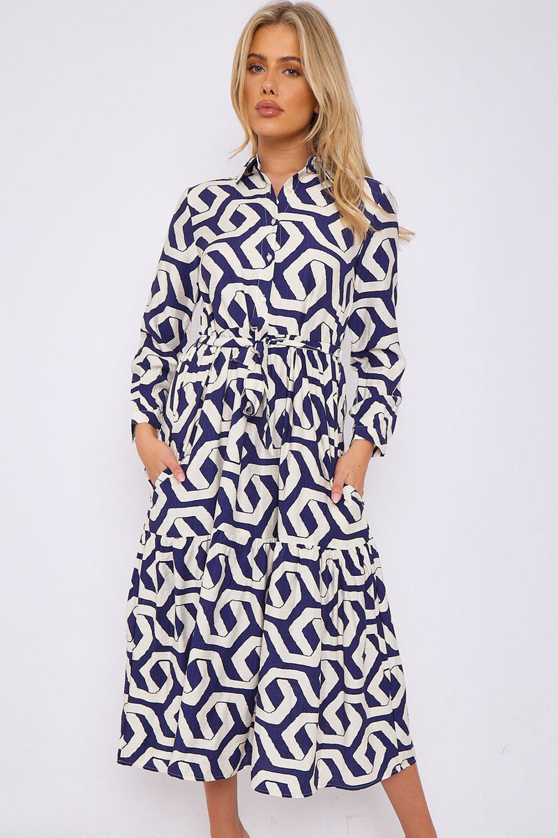 BLUE GEOMETRIC MAXI DRESS
