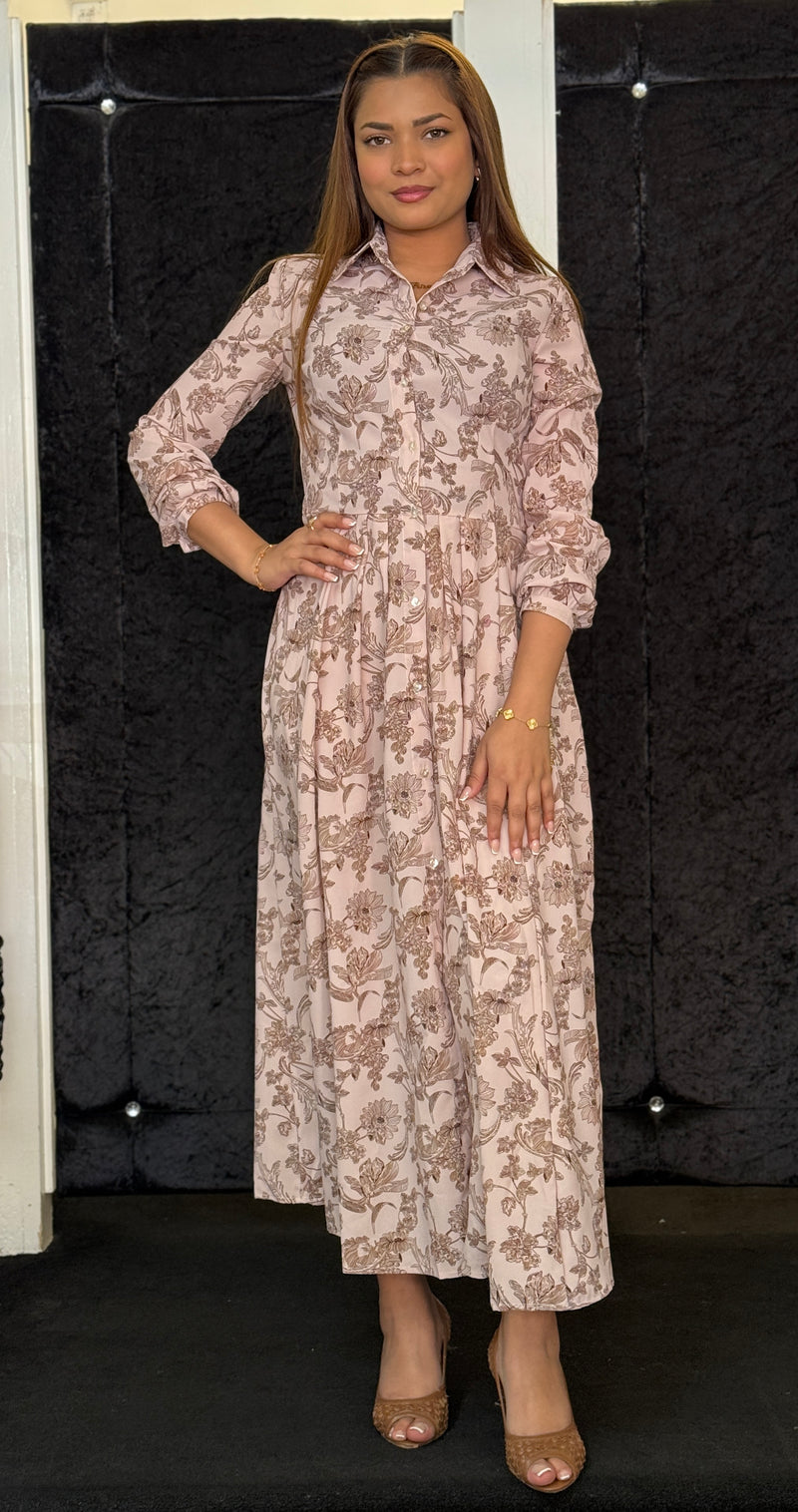 Baby Pink Paisley Print Maxi Dress