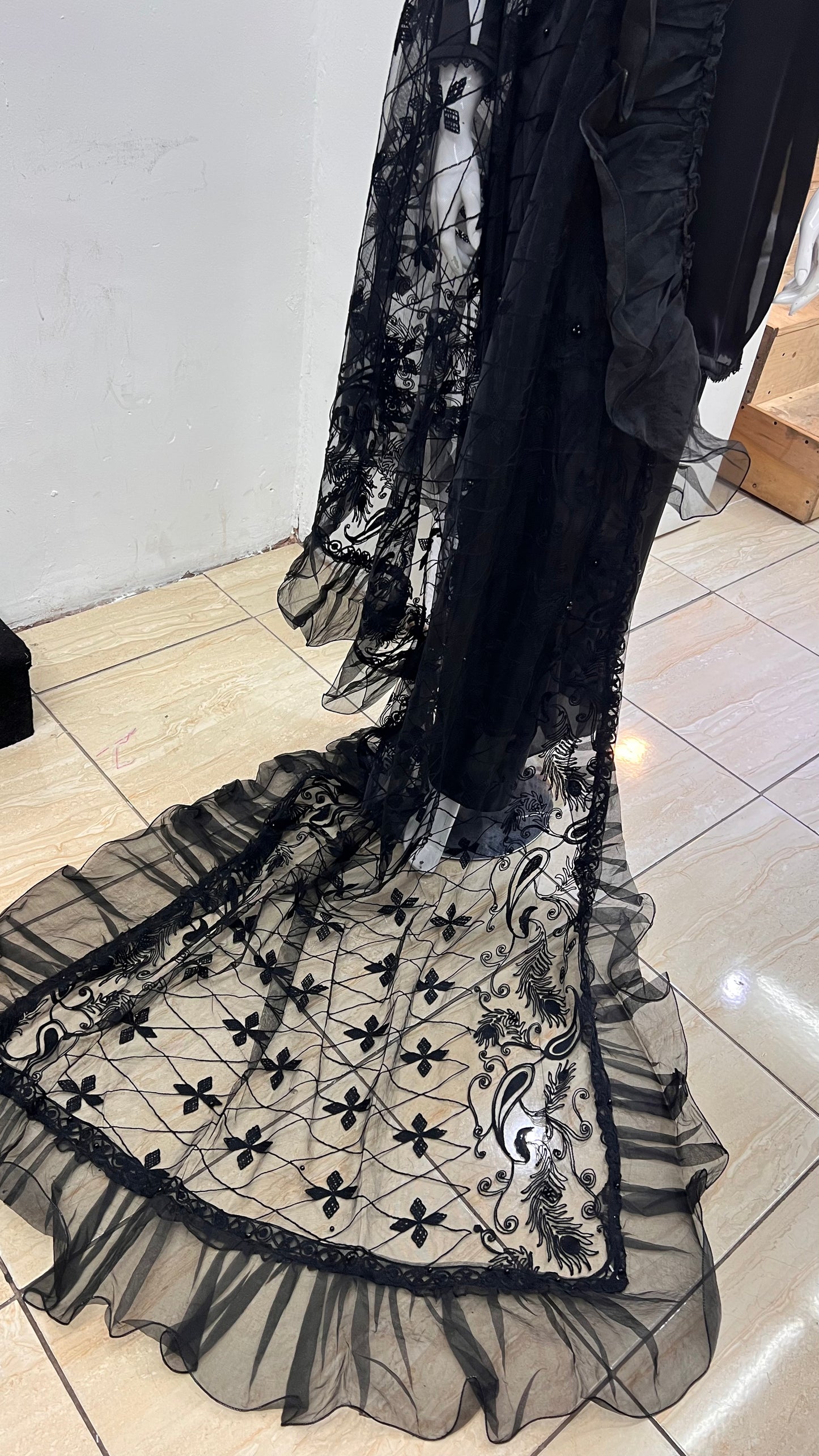 Embroidered ruffle scarf