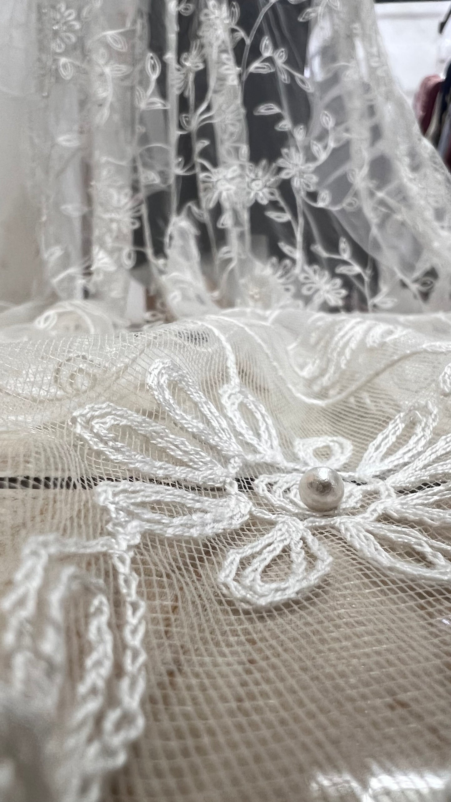 Embroidered ruffle scarf