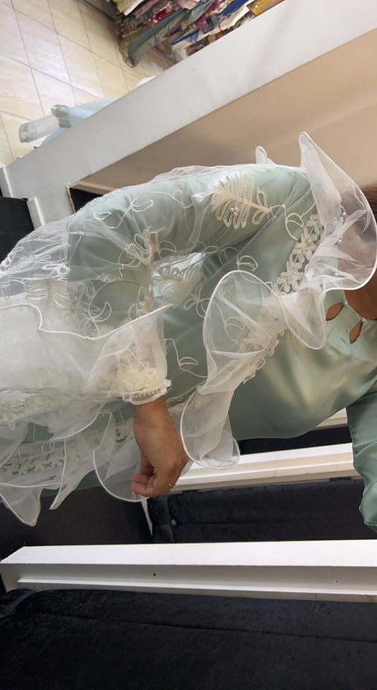 Embroidered ruffle scarf