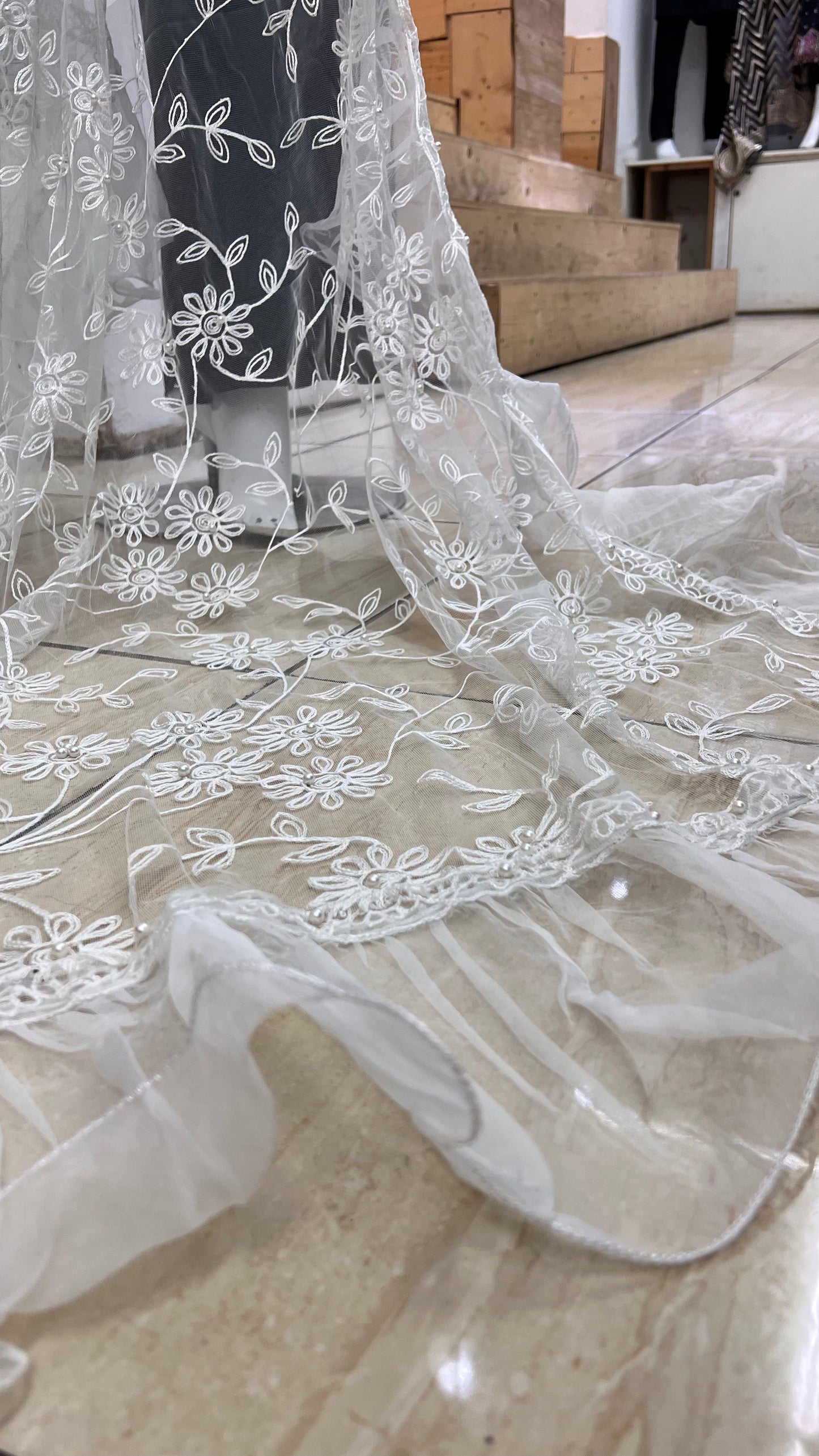 Embroidered ruffle scarf